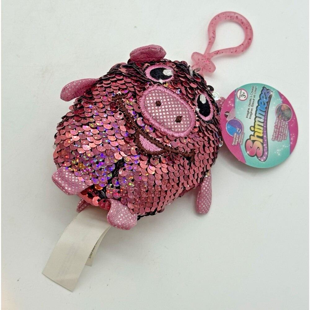 Shimmeez Clip On Polly Pig  3” Shimmer Sequin Flip  Squeezable Pink NEW with TAG
